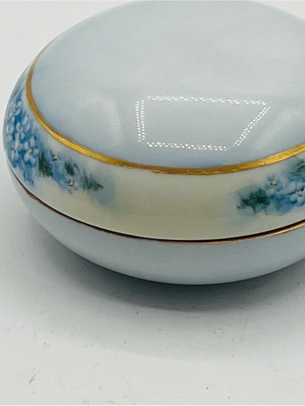 Limoges White Porcelain Box with Blue Floral Band and Gold Trim